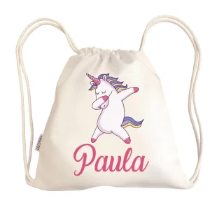Bolsa Tela Niños Petate Personalizado Unicornio Bailando con Nombre Boann